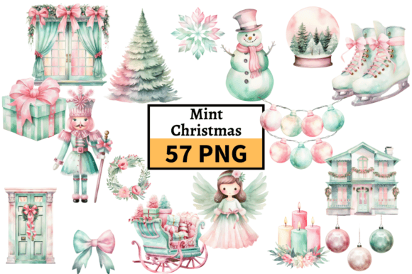 Download Pastel Christmas Illustrations Mint Pink - Pastel christmas Collection