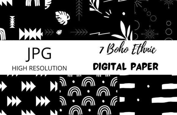 Download Black and White Boho Digital Papers - Black and white boho Collection